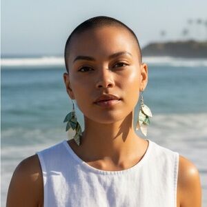 Delicate Green Leaf Drop Earrings - Women Jewelry made from shell 🐚